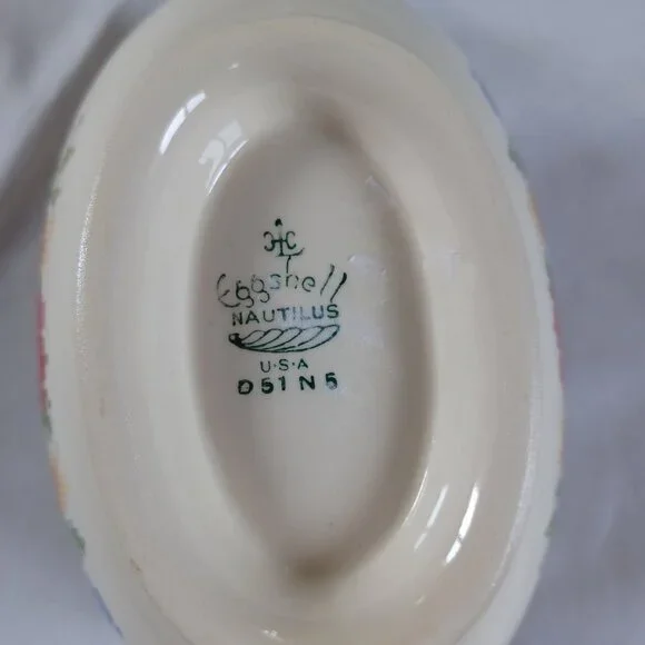 Vintage Homer Laughlin Gravy Boat Eggshell Nautilus O51N5 Floral Needlepoint USA - Picture 6 of 11